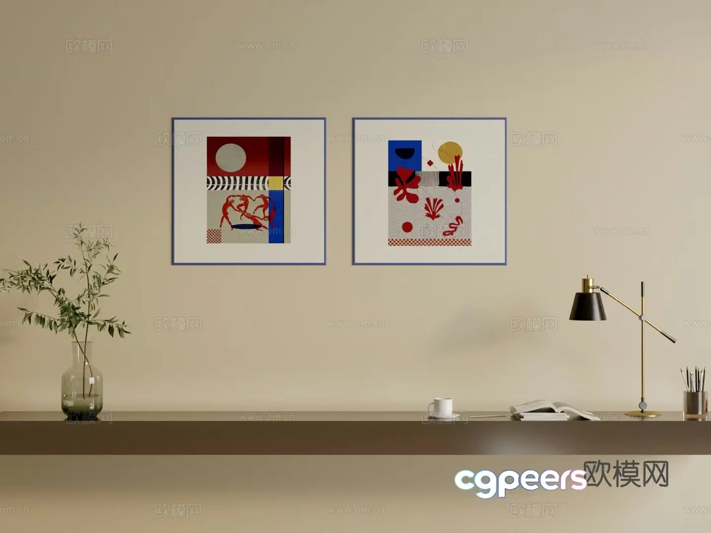 Memphis contrasting color hanging painting 3d model