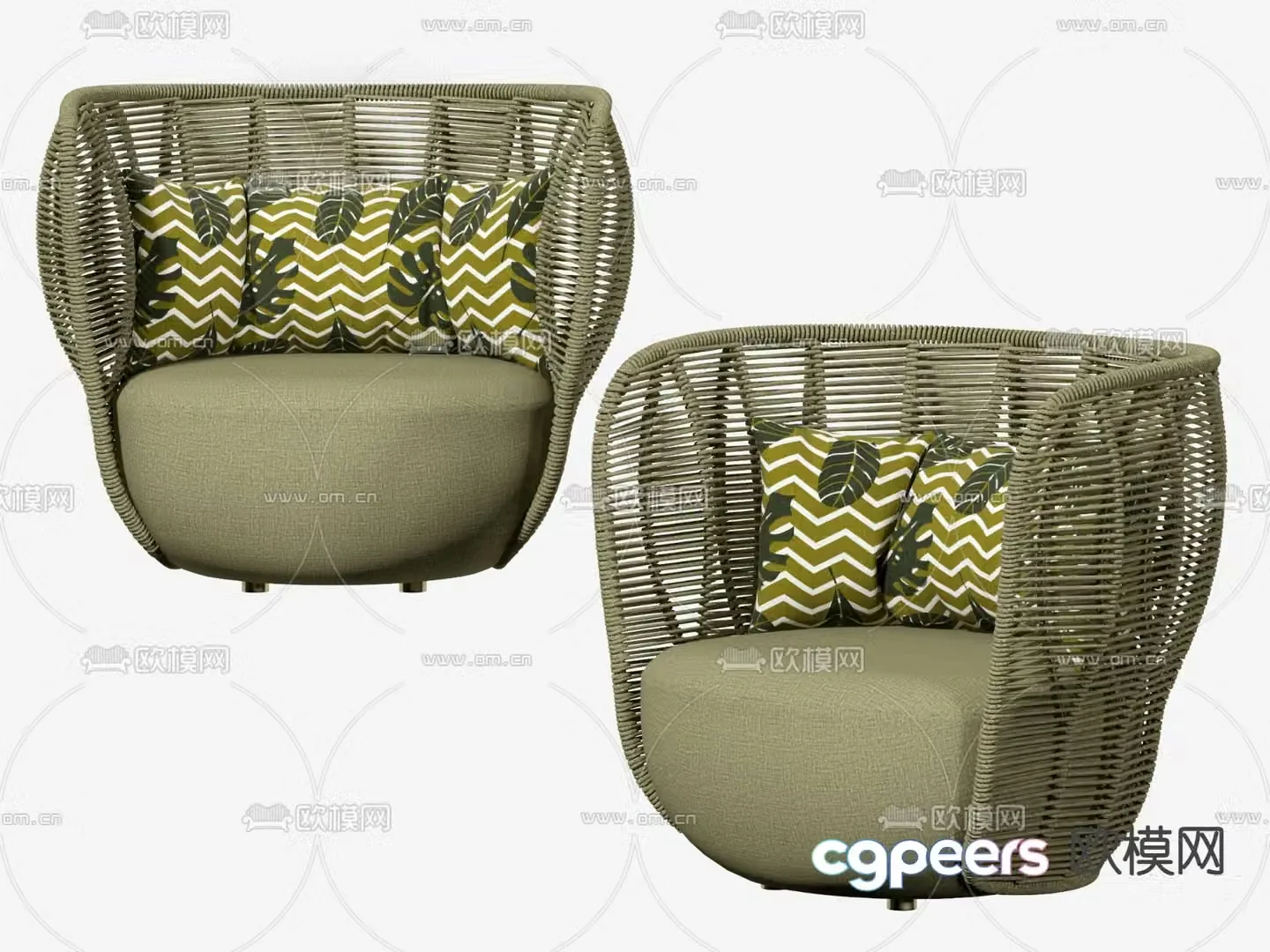 B&B italia modern dark green rattan casual single sofa 3d model