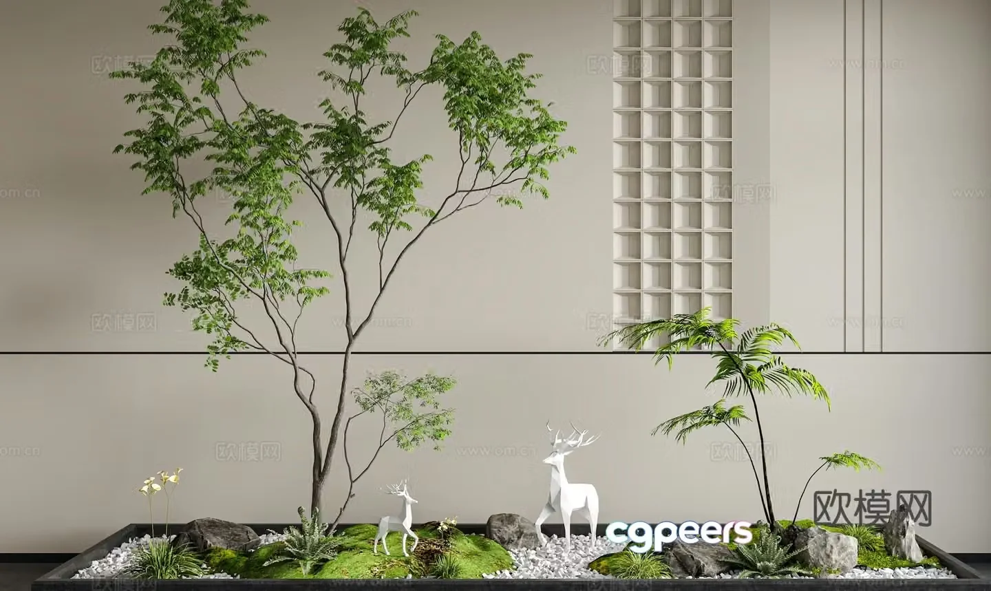 Flower pond landscaping courtyard sketch 3d model
