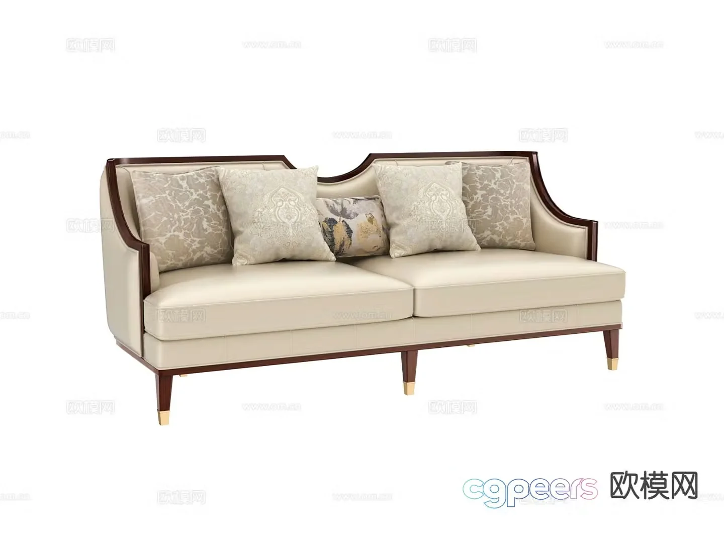 3D model of simplified European double sofa