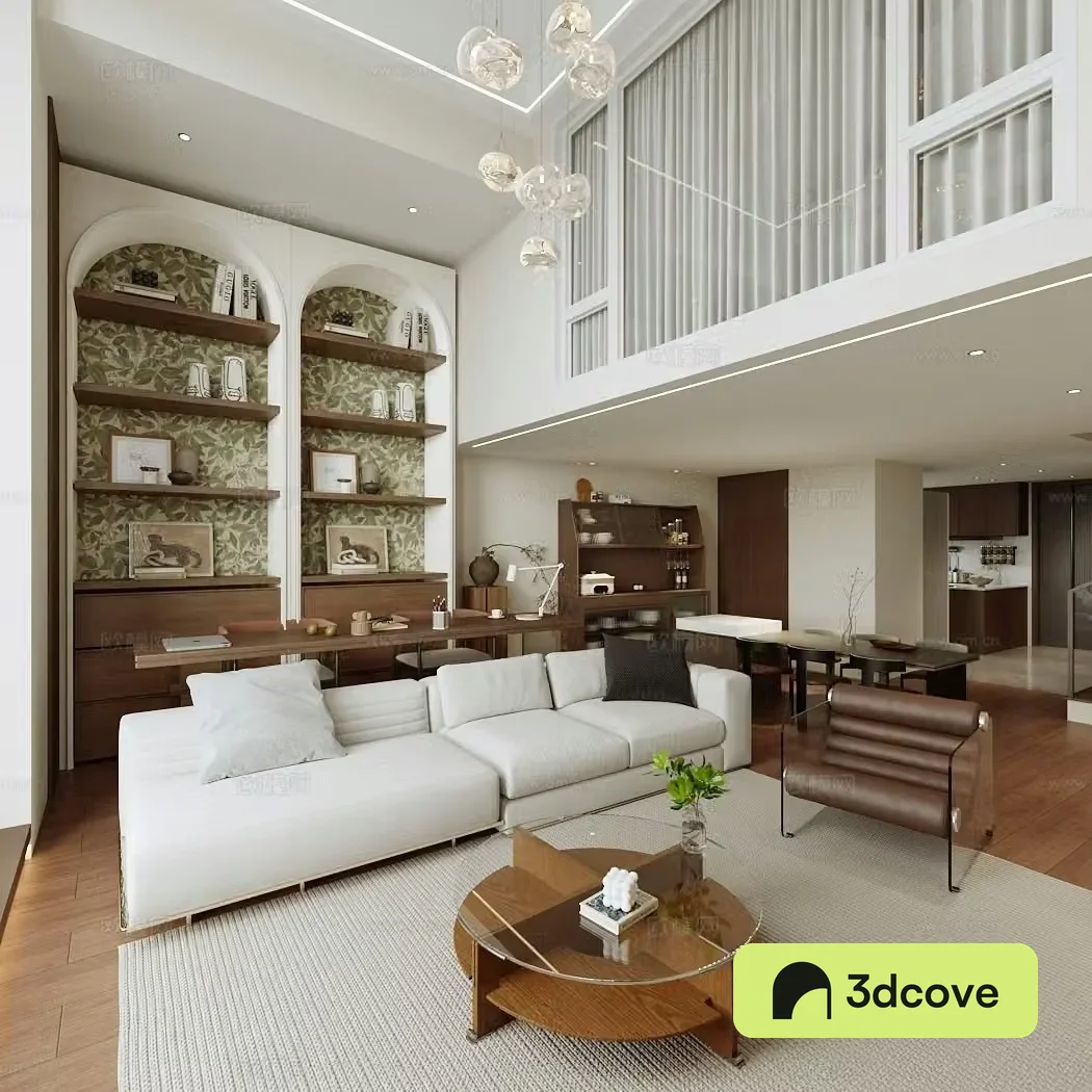 Wasabi Apartment Home Living Room Horizontal Living Room Design Integrated Design of Living and Dining 3D Model