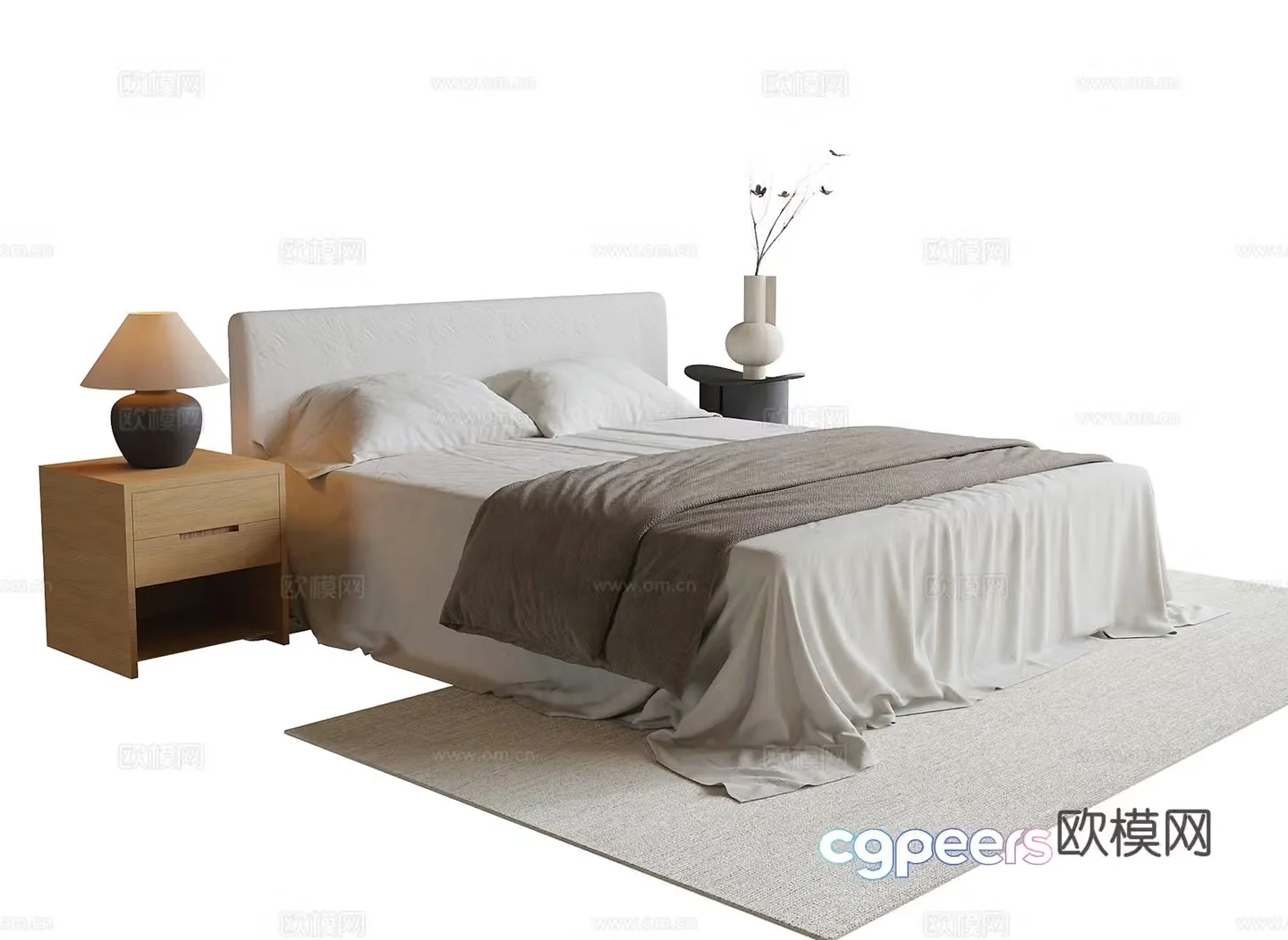 Modern double bed nightstand desk lamp 3d model