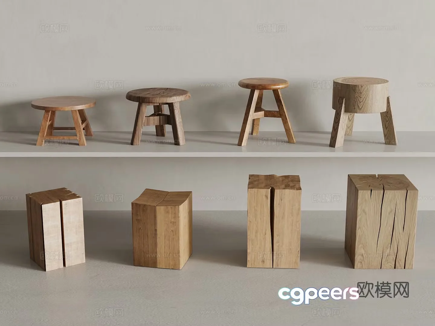 Middle-aged round stool square stool shoe change stool 3D model