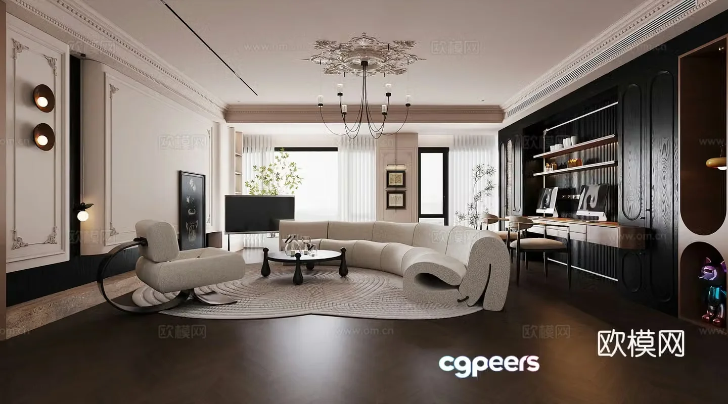 French living room retro living room French retro living room sofa coffee table combination 3D model