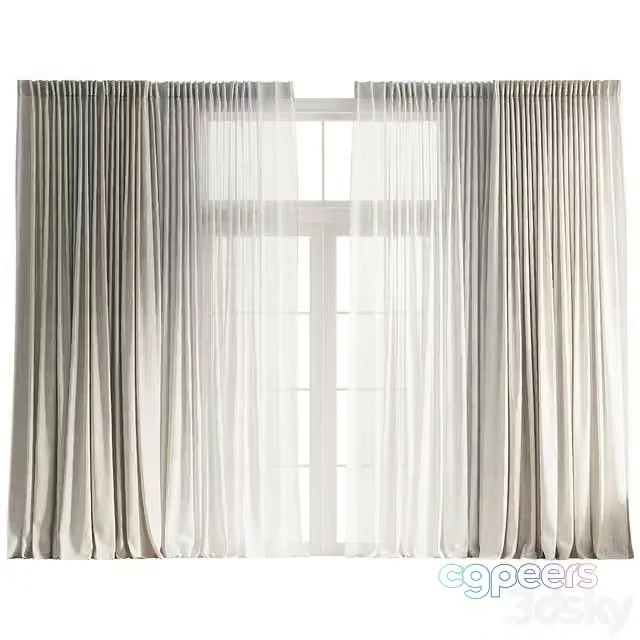 3ds Max Free – Pinch Pleat Linen Curtain with Tulle