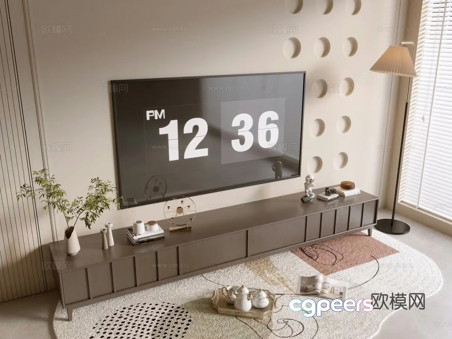 Modern wood grain TV cabinet simple side cabinet chest of drawers low cabinet whole cabinet side cabinet balcony 3D model