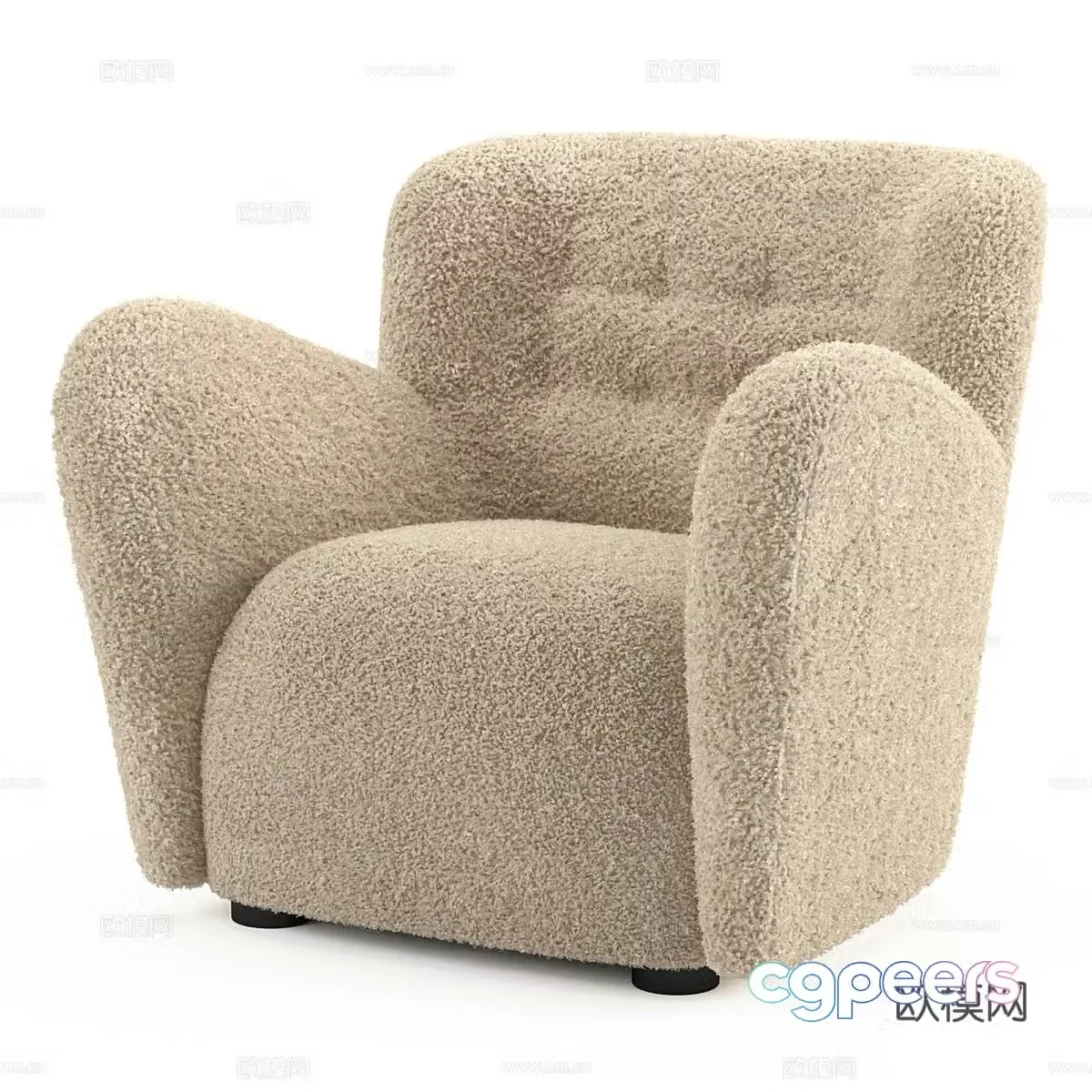 Modern cream style plush sofa chair 3d model