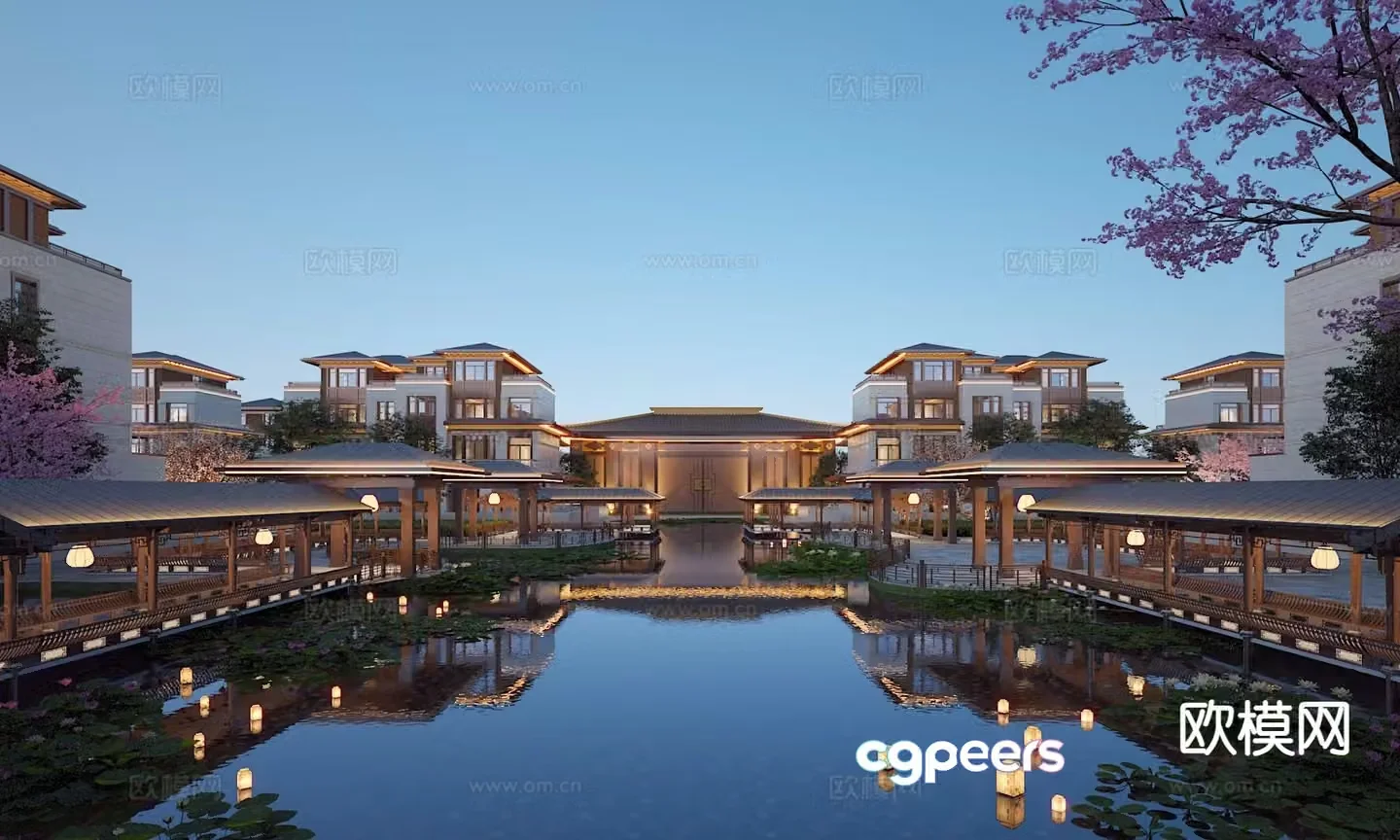 Community landscape corridor landscape night view 3D model