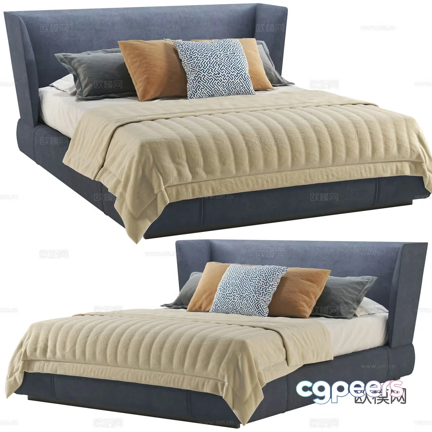 Modern Italian fabric double bed 3D model