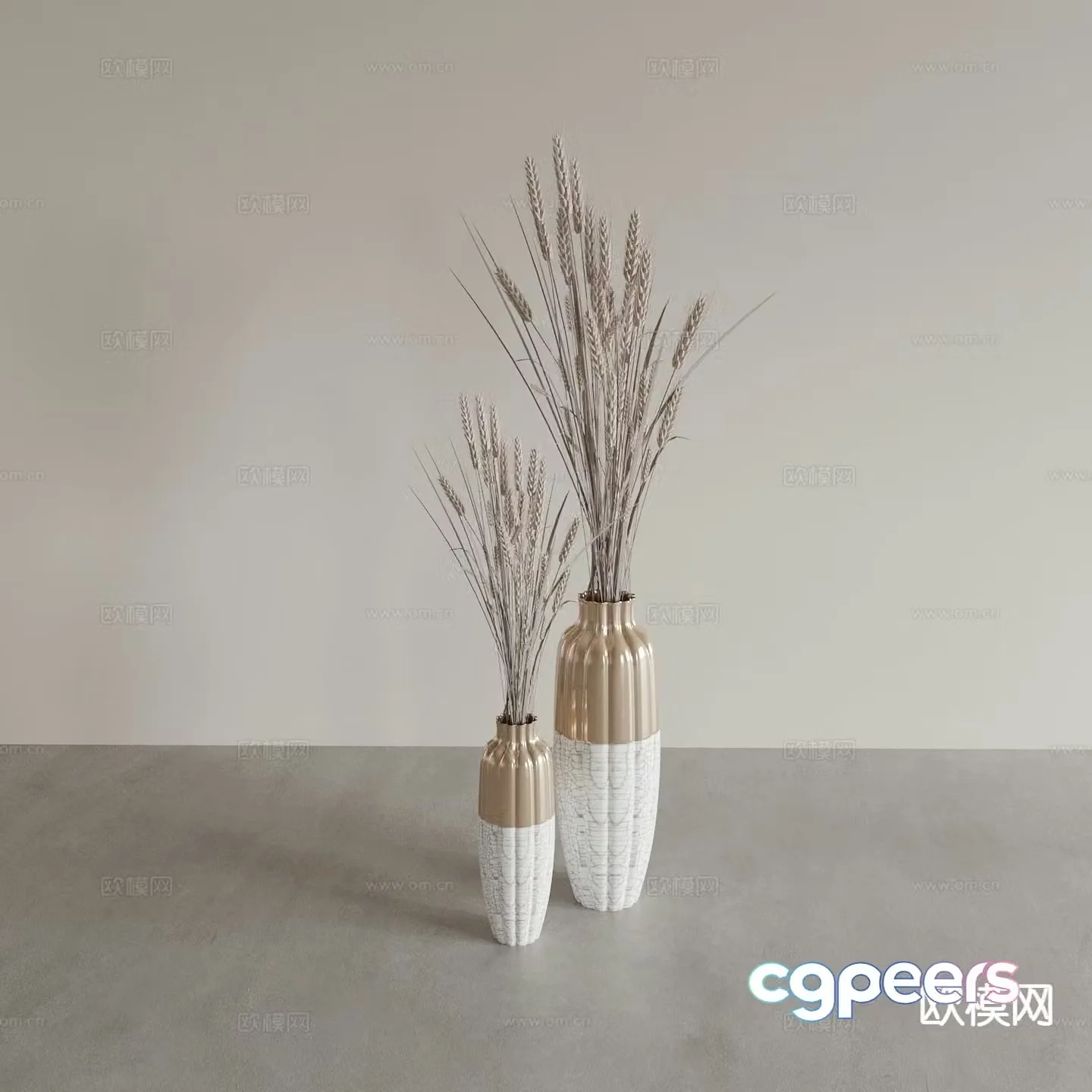 vase floral arrangement flower arrangement dried flowers wheat ears 3d model
