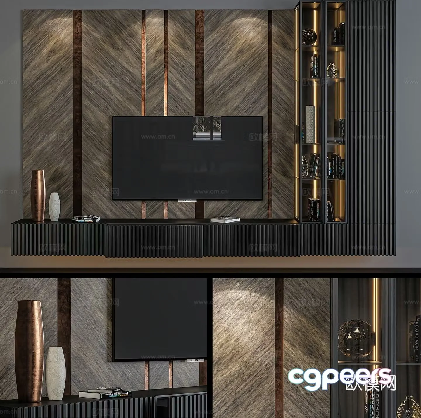 Light luxury TV background wall 3D model