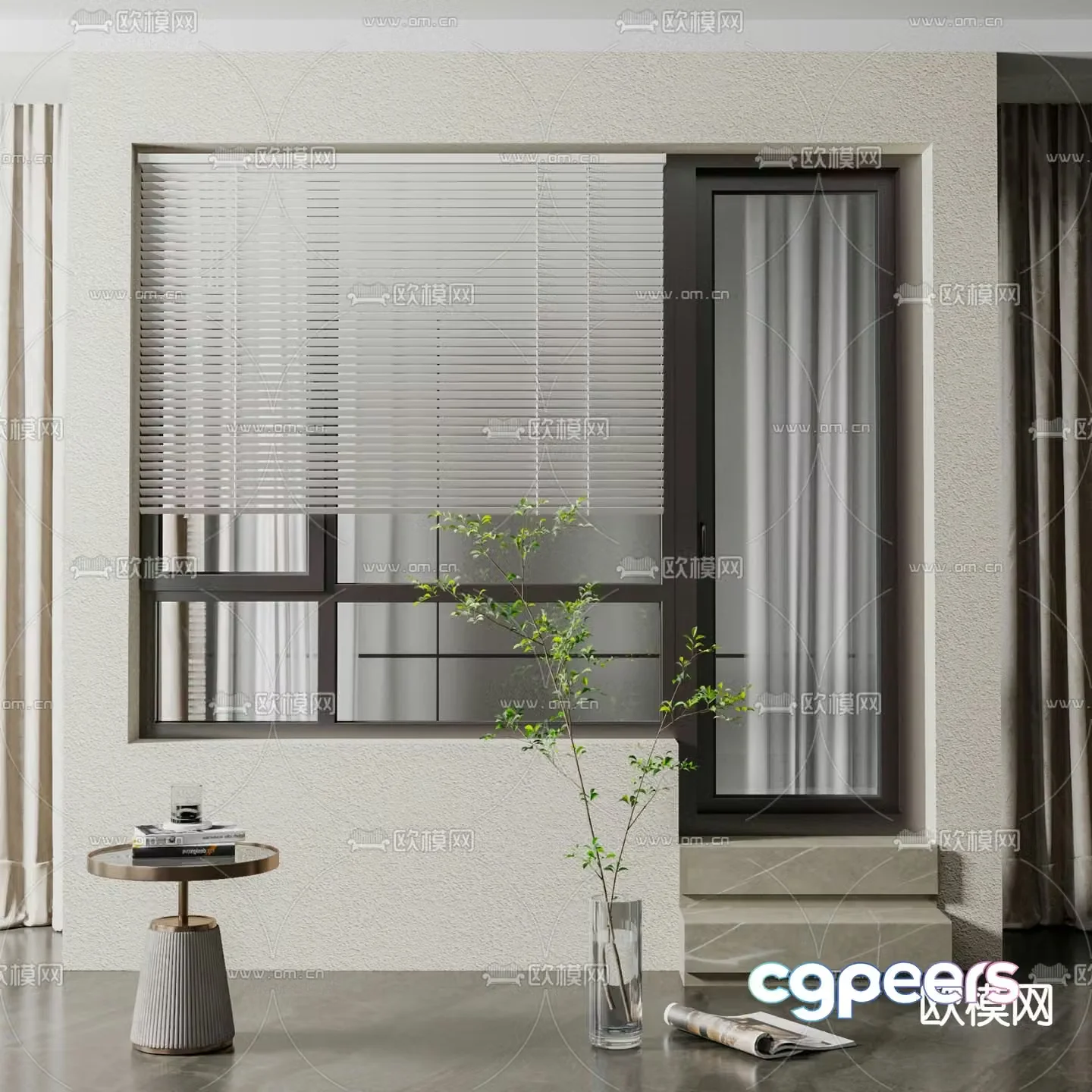 Floor-to-ceiling windows casement doors and windows 3D model