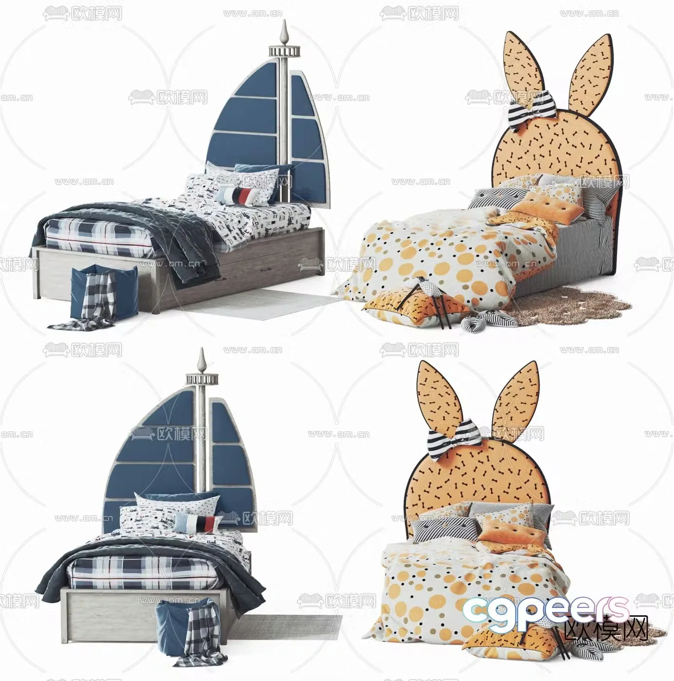 Modern fabric children’s bed 3d model