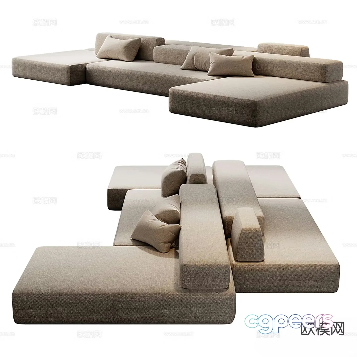 Modern backrest sofa splicing sofa 3d model