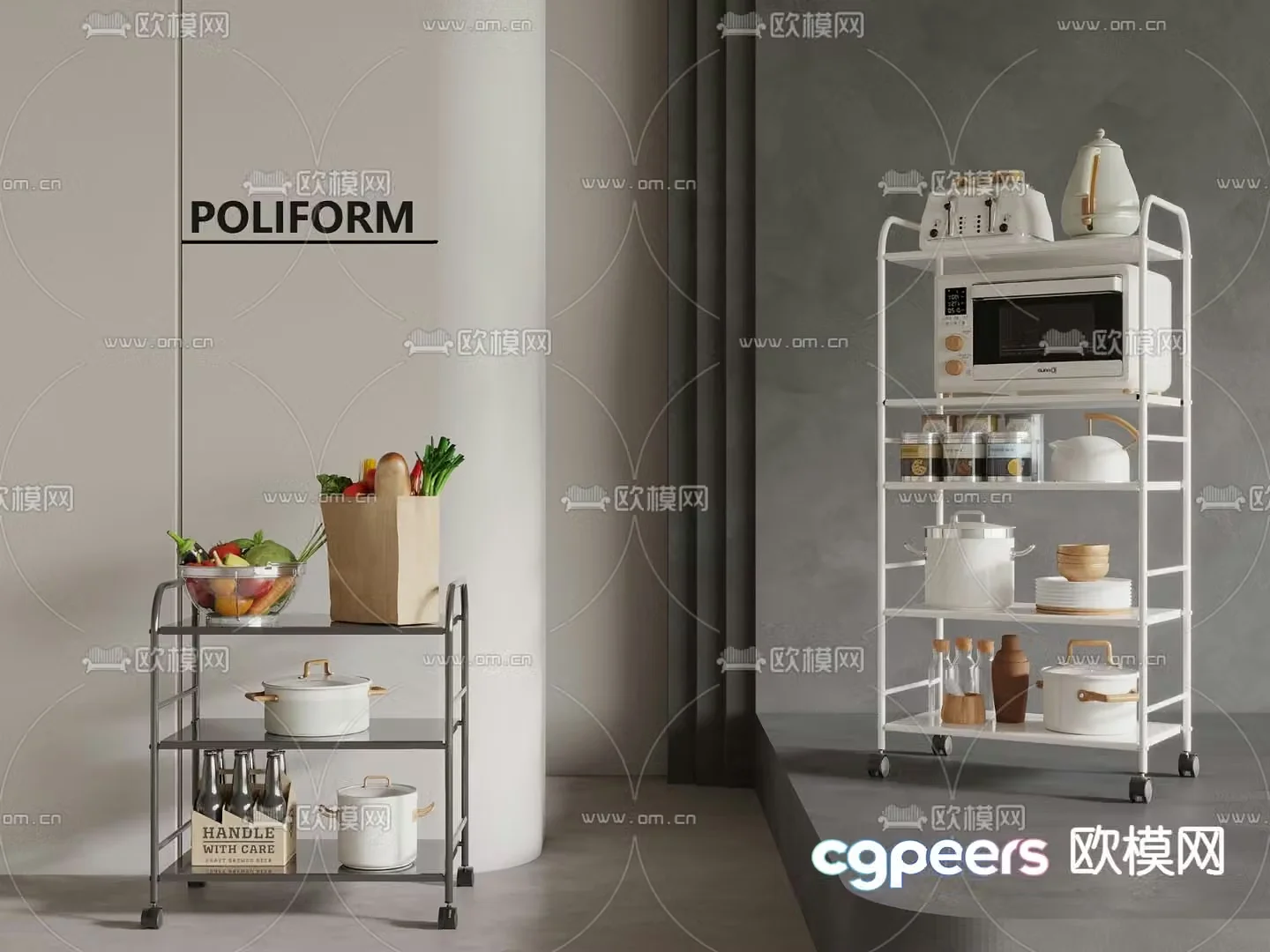 Modern kitchen shelf 3d model