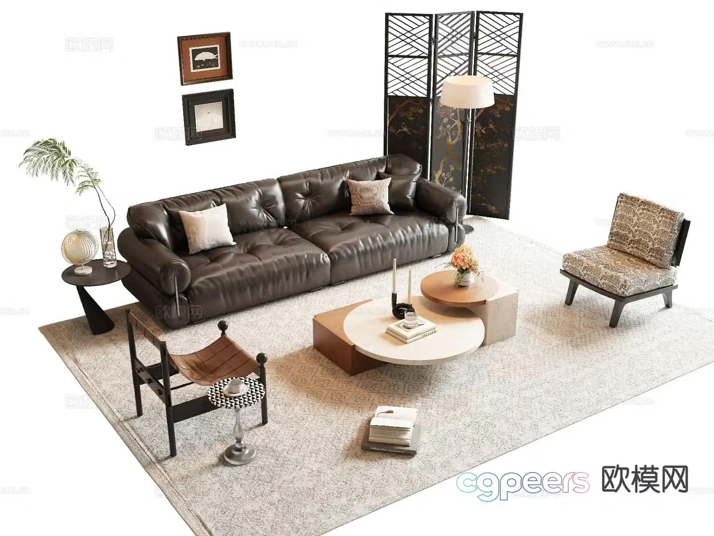 French retro style sofa modular sofa 3d model