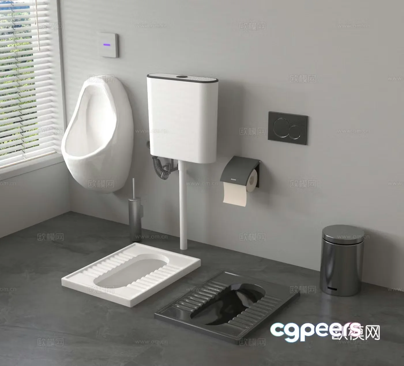 Squat piss urinal urinal trash can 3d model