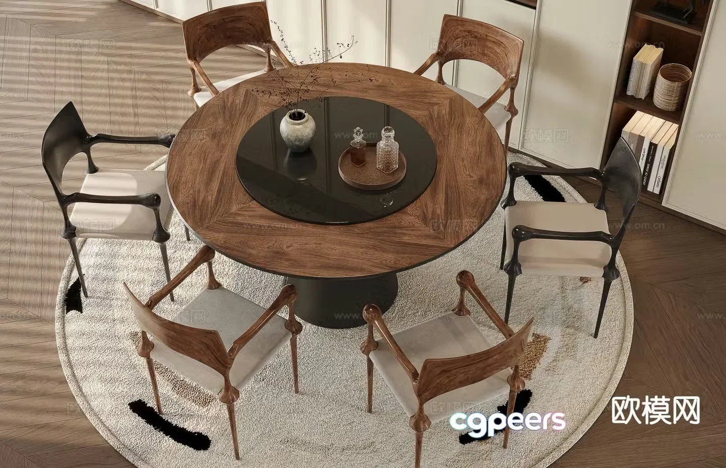 Medieval style dining table and chairs round table 3d model