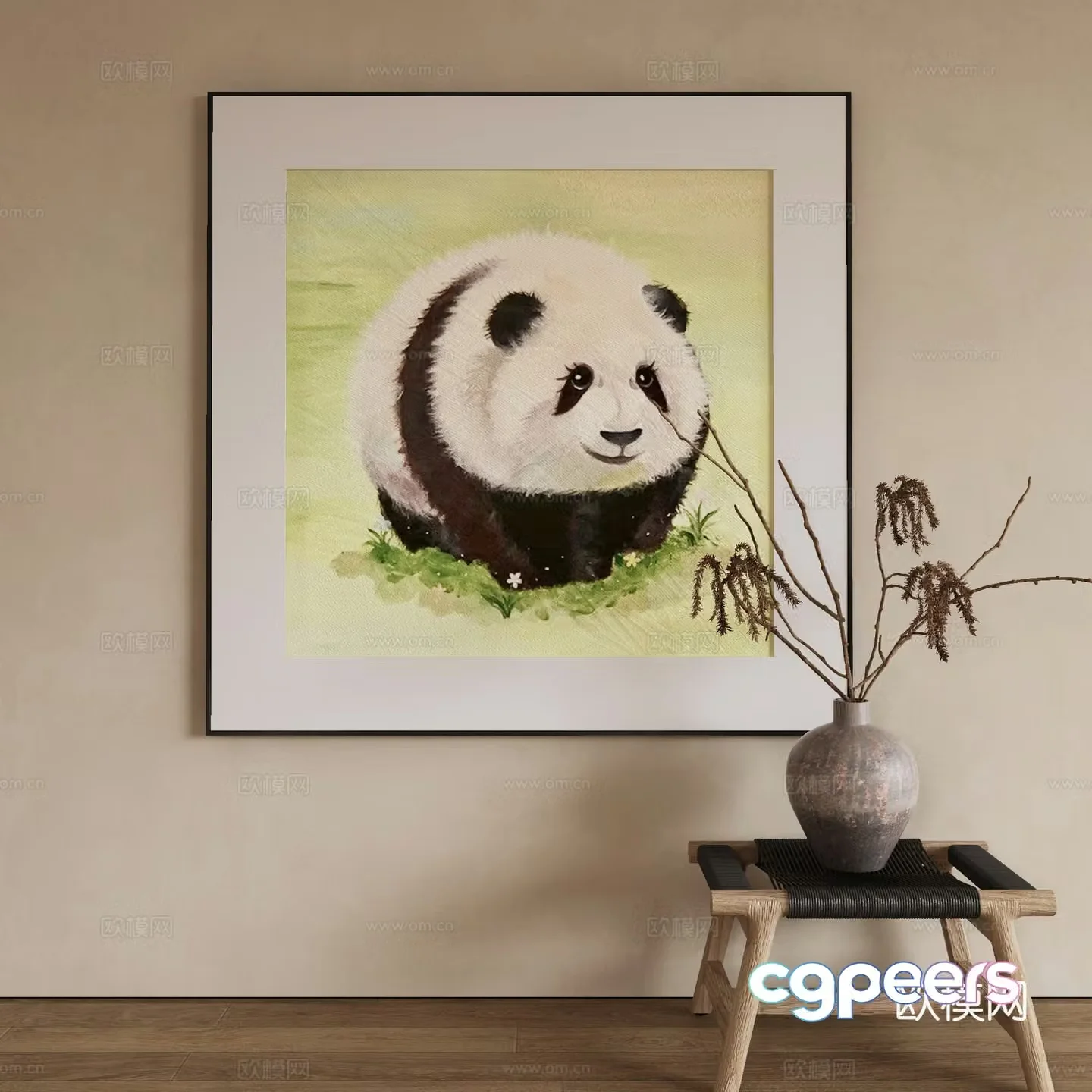Modern panda hanging painting decorative painting 3d model