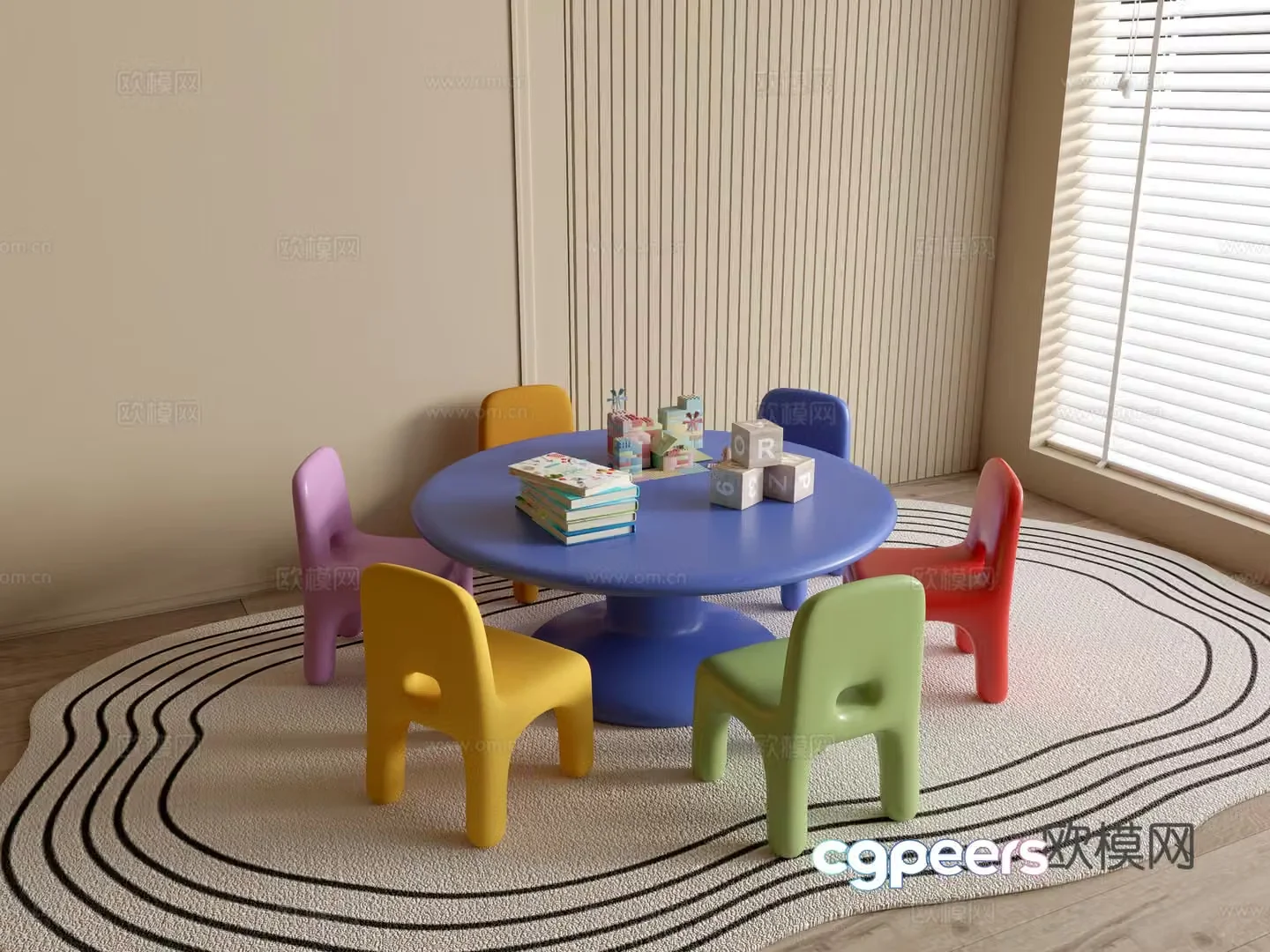 Modern kindergarten table and chairs kindergarten toys child seat combination children’s handmade table cartoon table 3d model