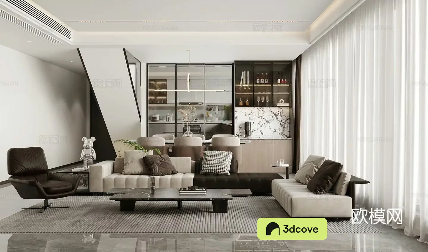 Modern living room light luxury living room Italian living room sofa coffee table combination leather multi-person sofa