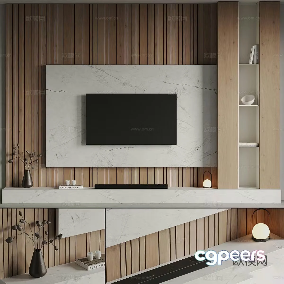 Modern Italian minimalist TV background wall 3d model