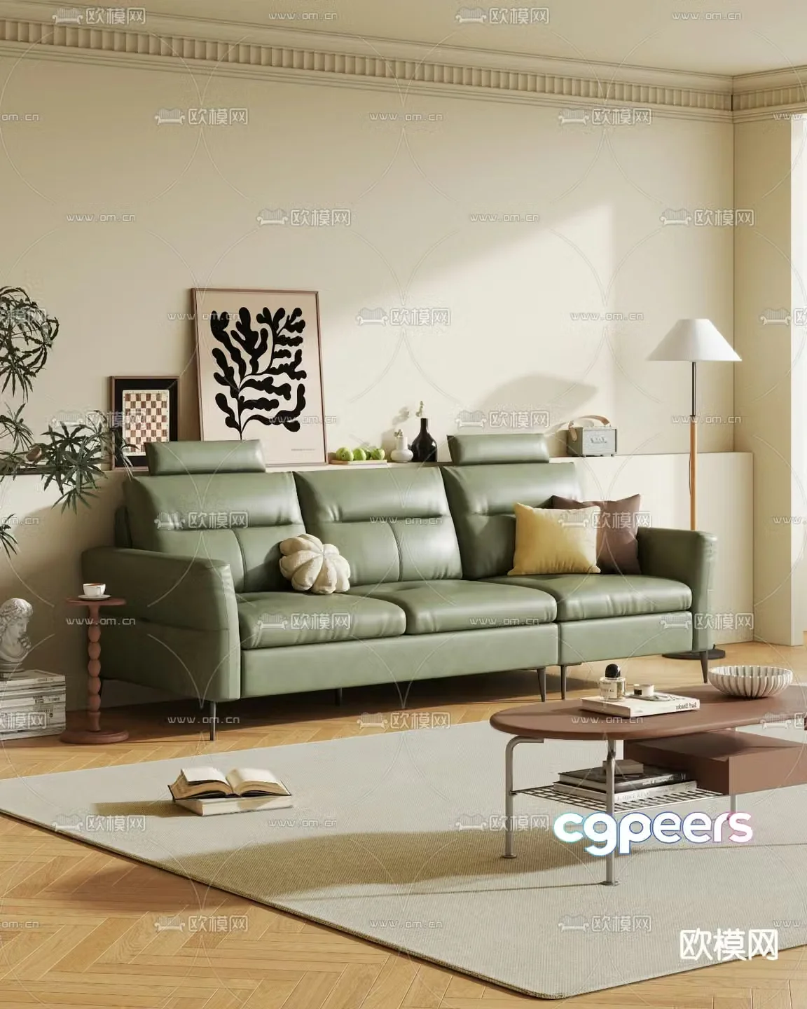Three-person sofa multi-person sofa upholstered sofa 3D model