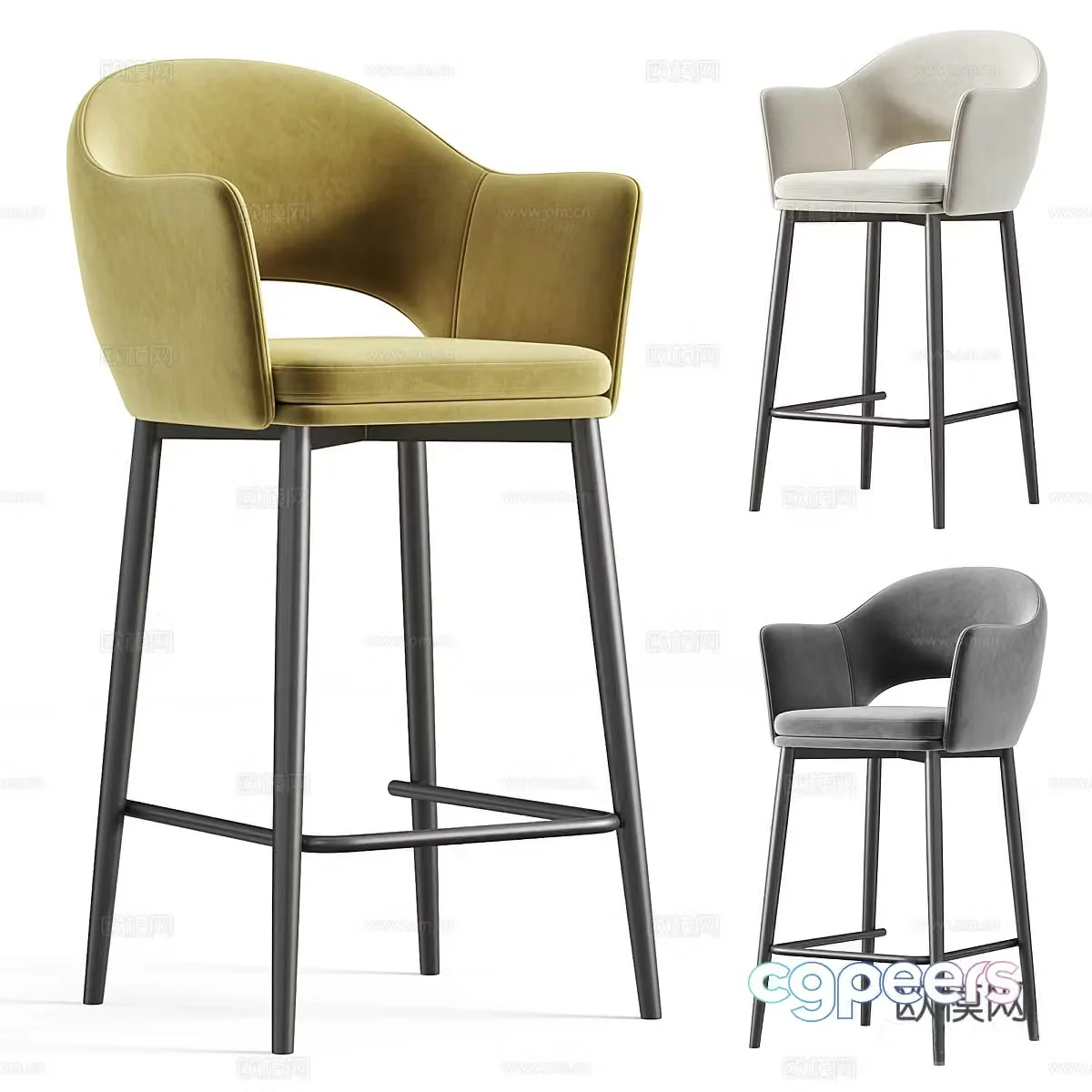 Modern Italian fabric wooden bar chair 3D model
