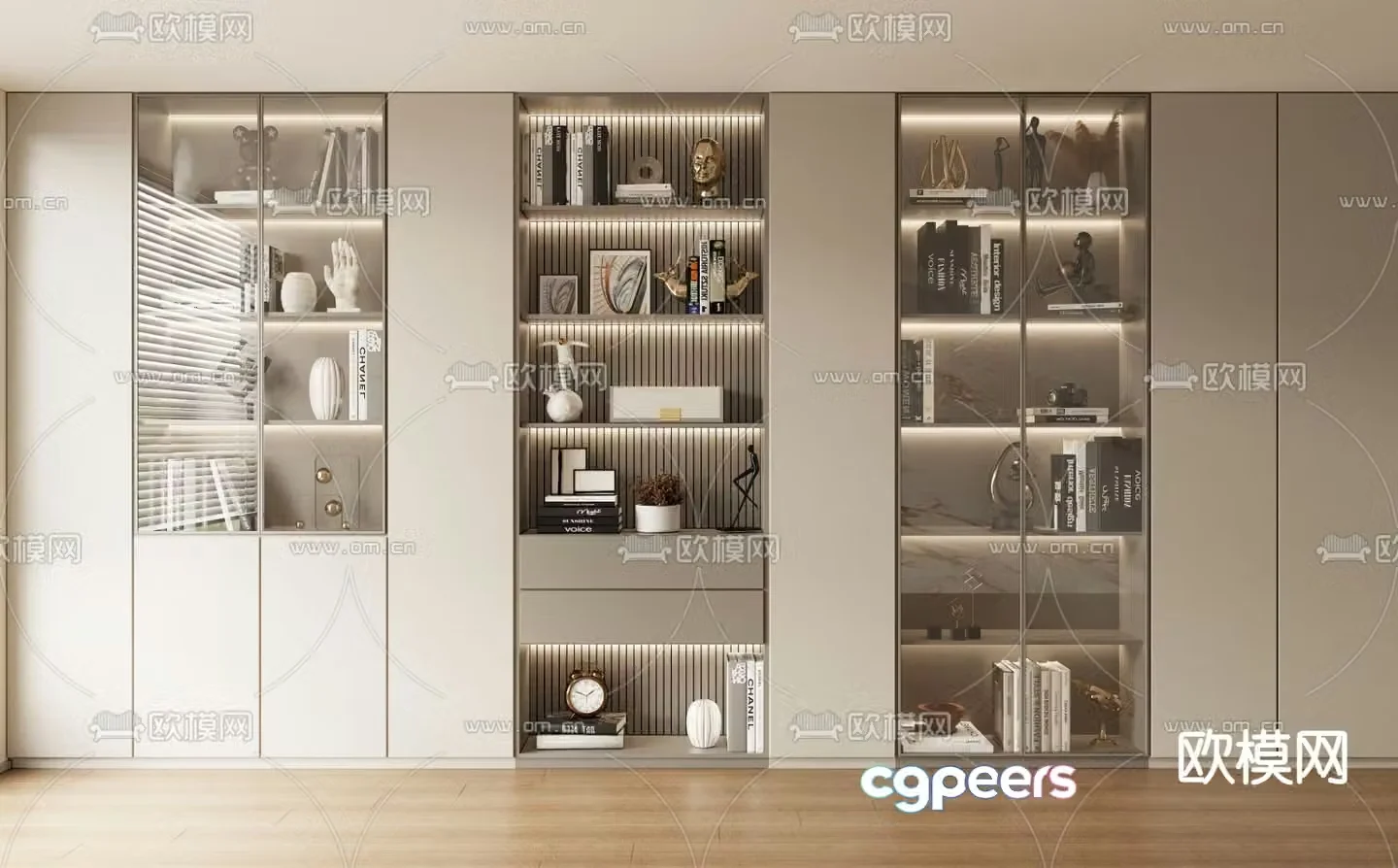 Cream style bookcase bookshelf decorative cabinet display cabinet 3d model