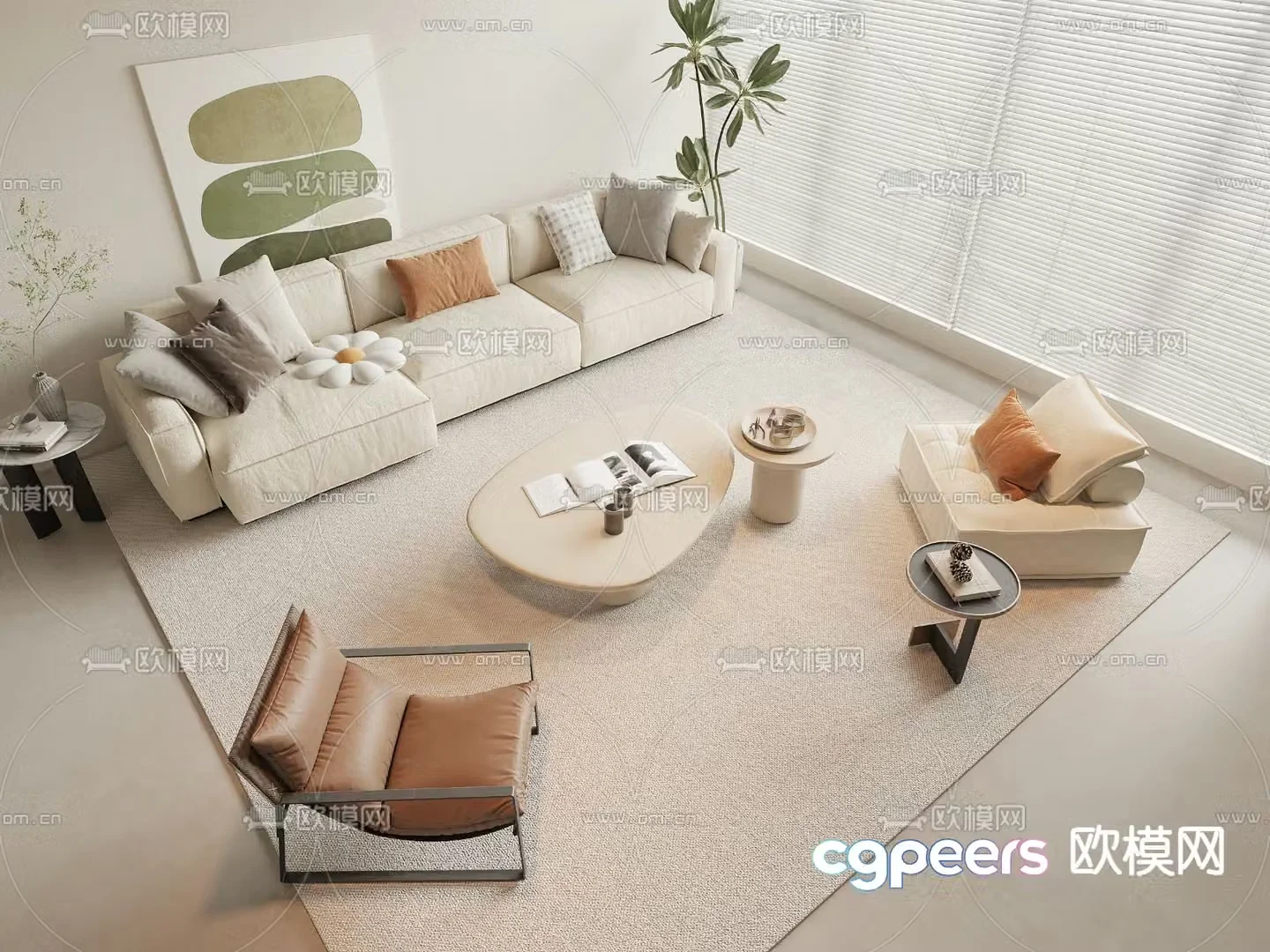 Cream style modular sofa 3d model