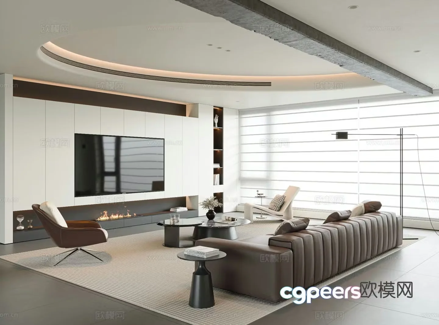 Italian style living room large flat floor living room 3D model