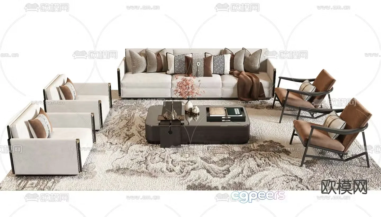 New Chinese style modular sofa 3d model