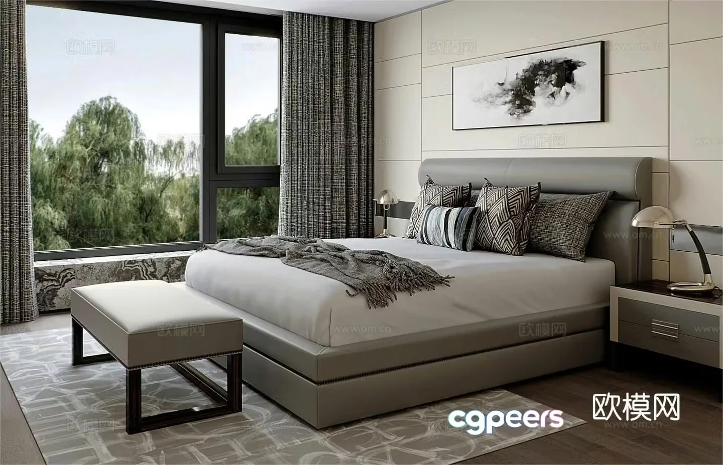 Modern double bed 3d model