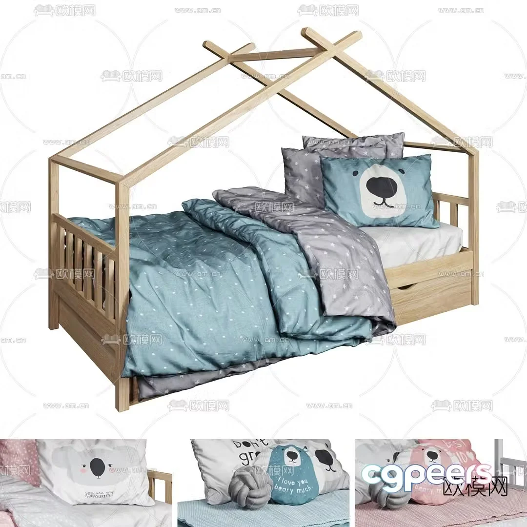 Nordic log children’s bed 3d model