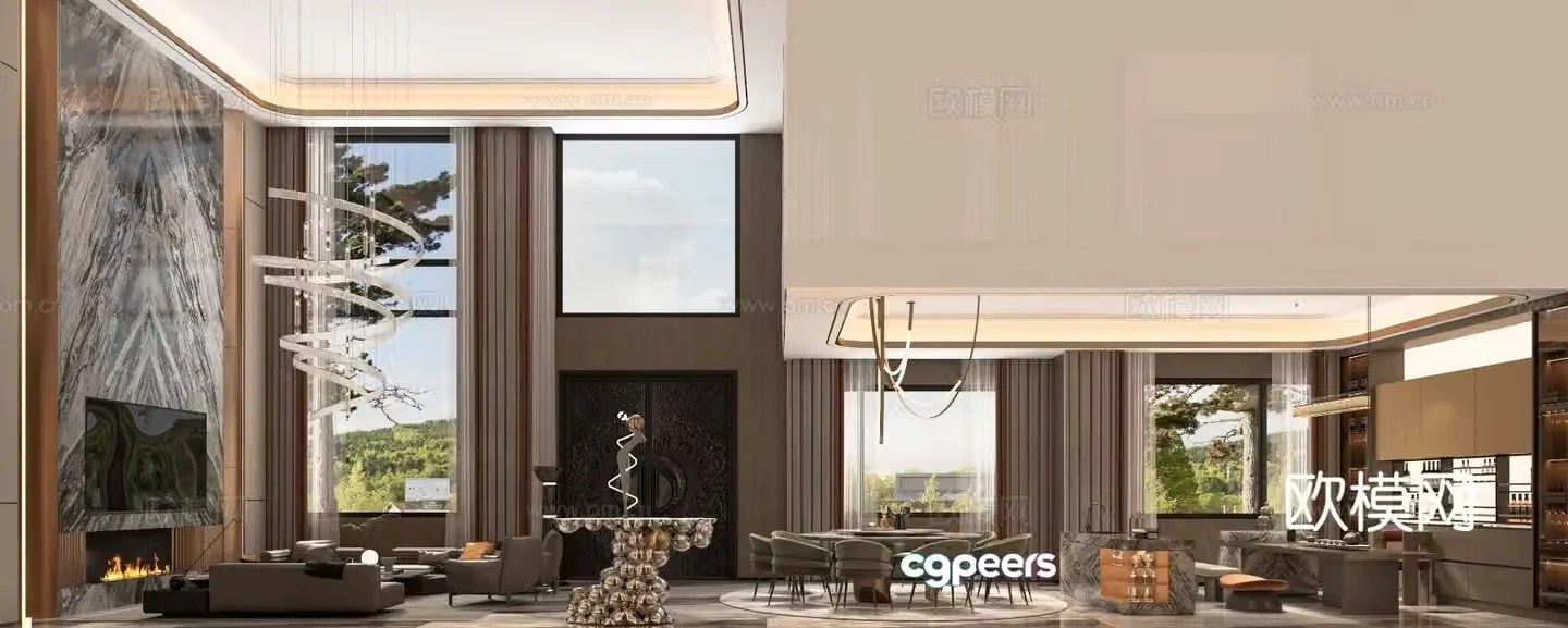 Villa living room hollow villa 3d model