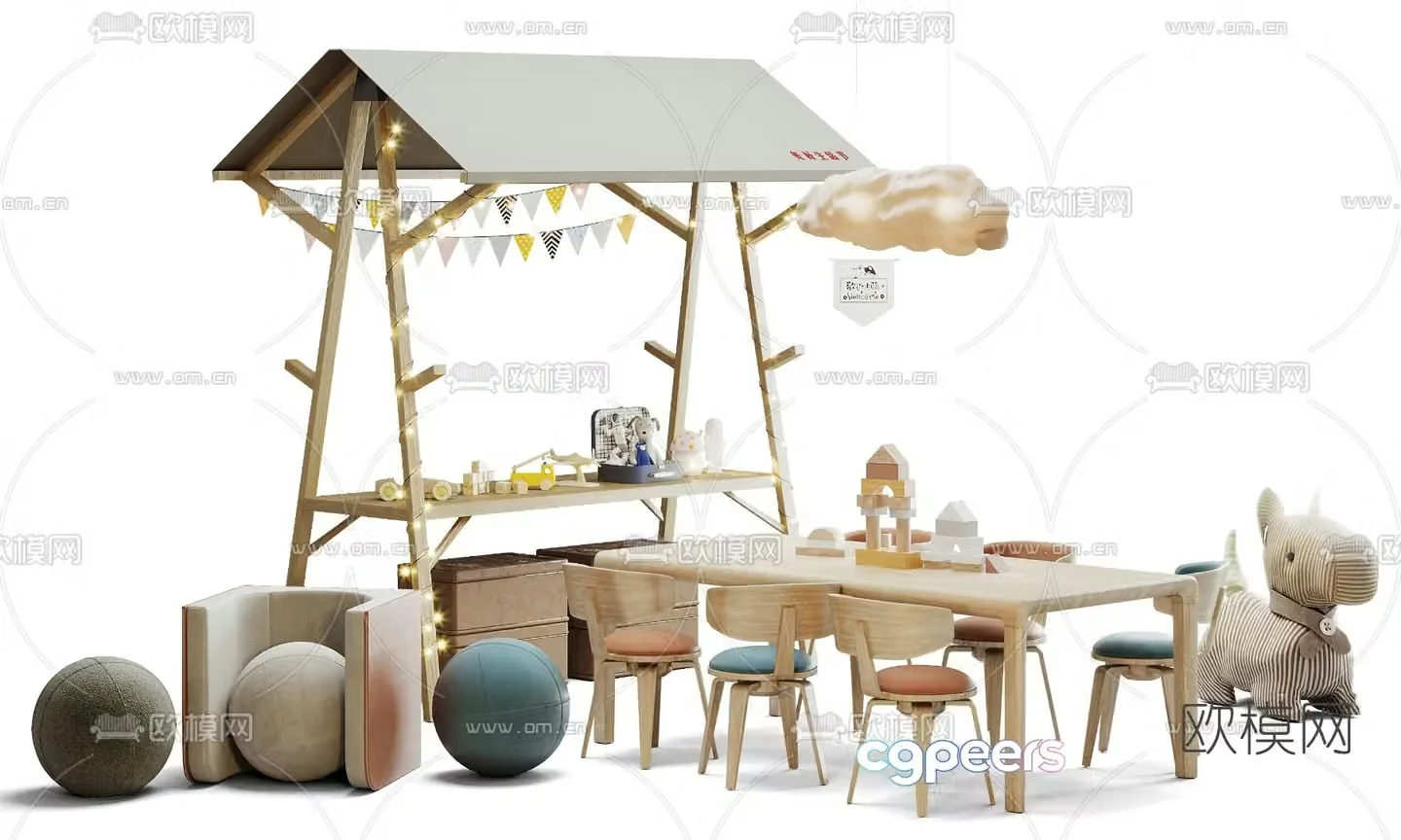 Modern children’s table and chair 3d model