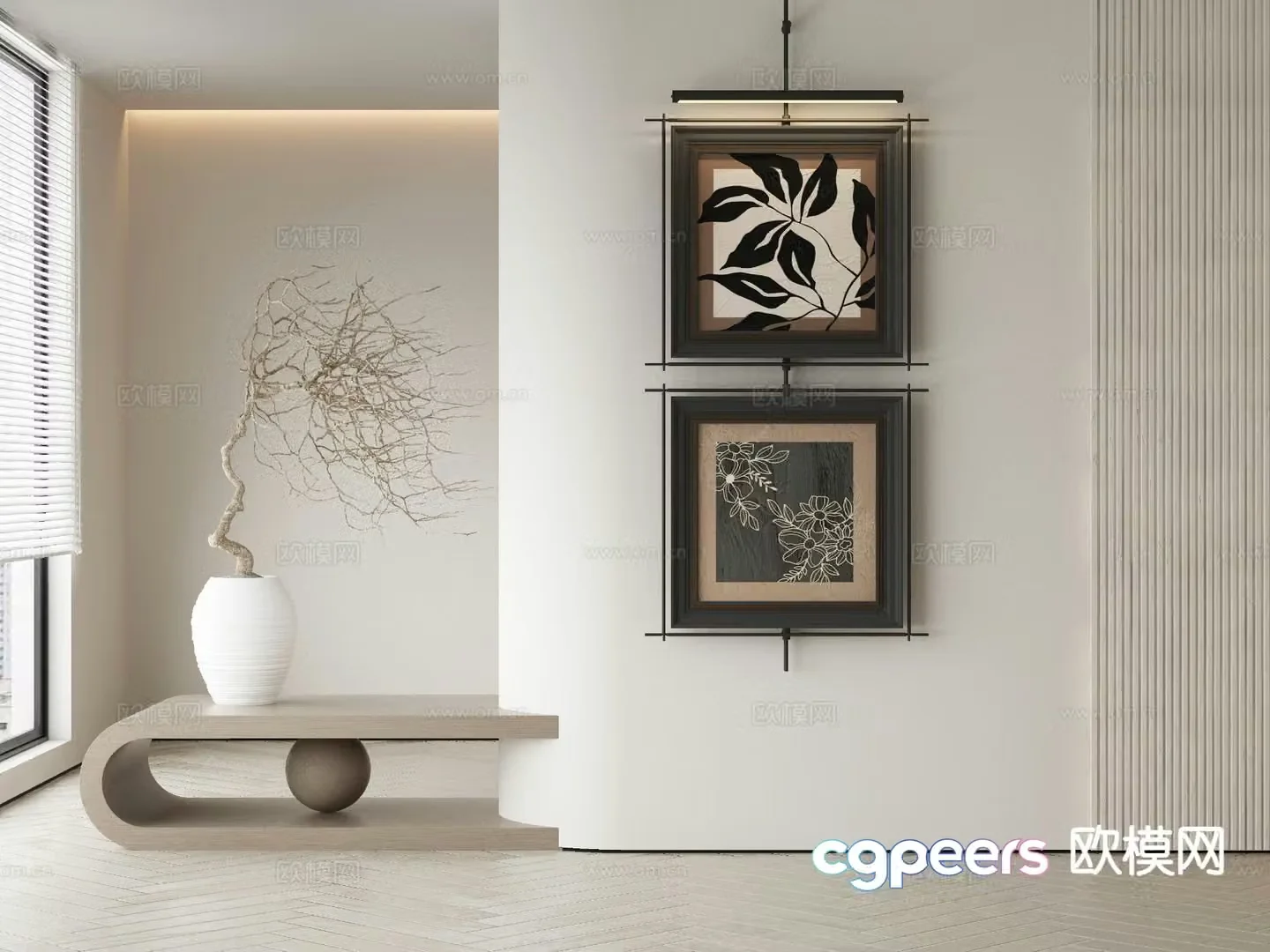 Modern decorative painting metal pole hanging painting retro hanging painting 3D model