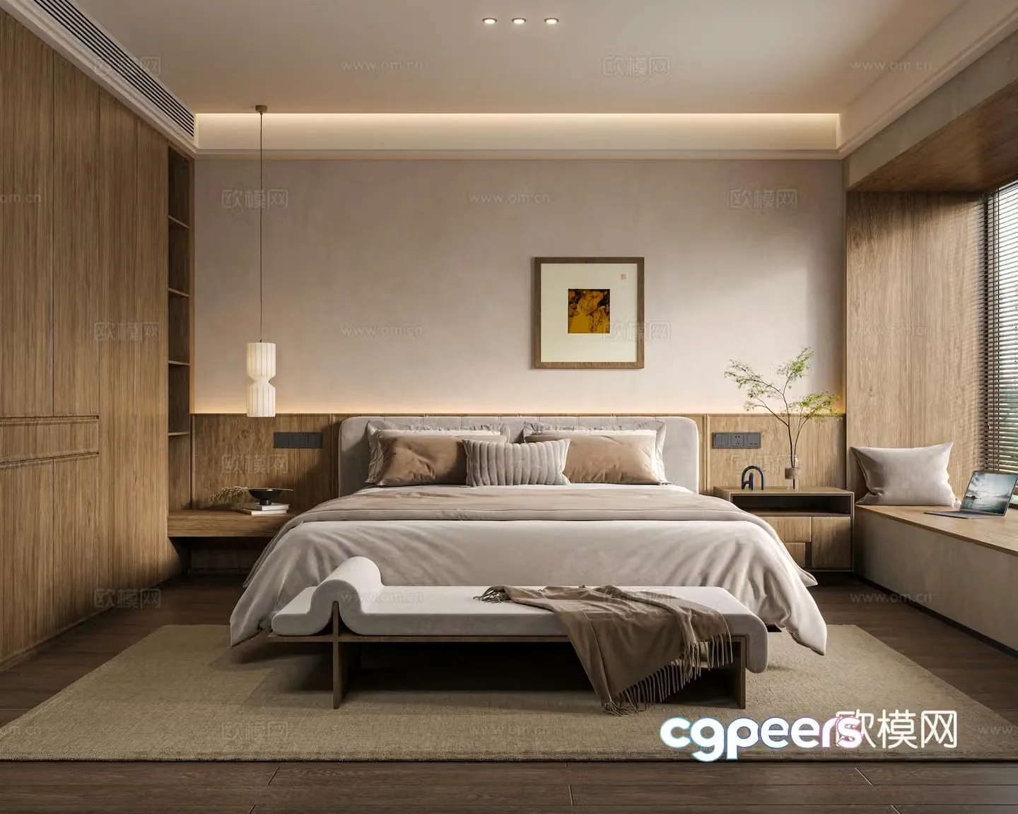 Middle-aged bedroom master bedroom double bed wardrobe bedside table carpet hanging painting jewelry 3d model