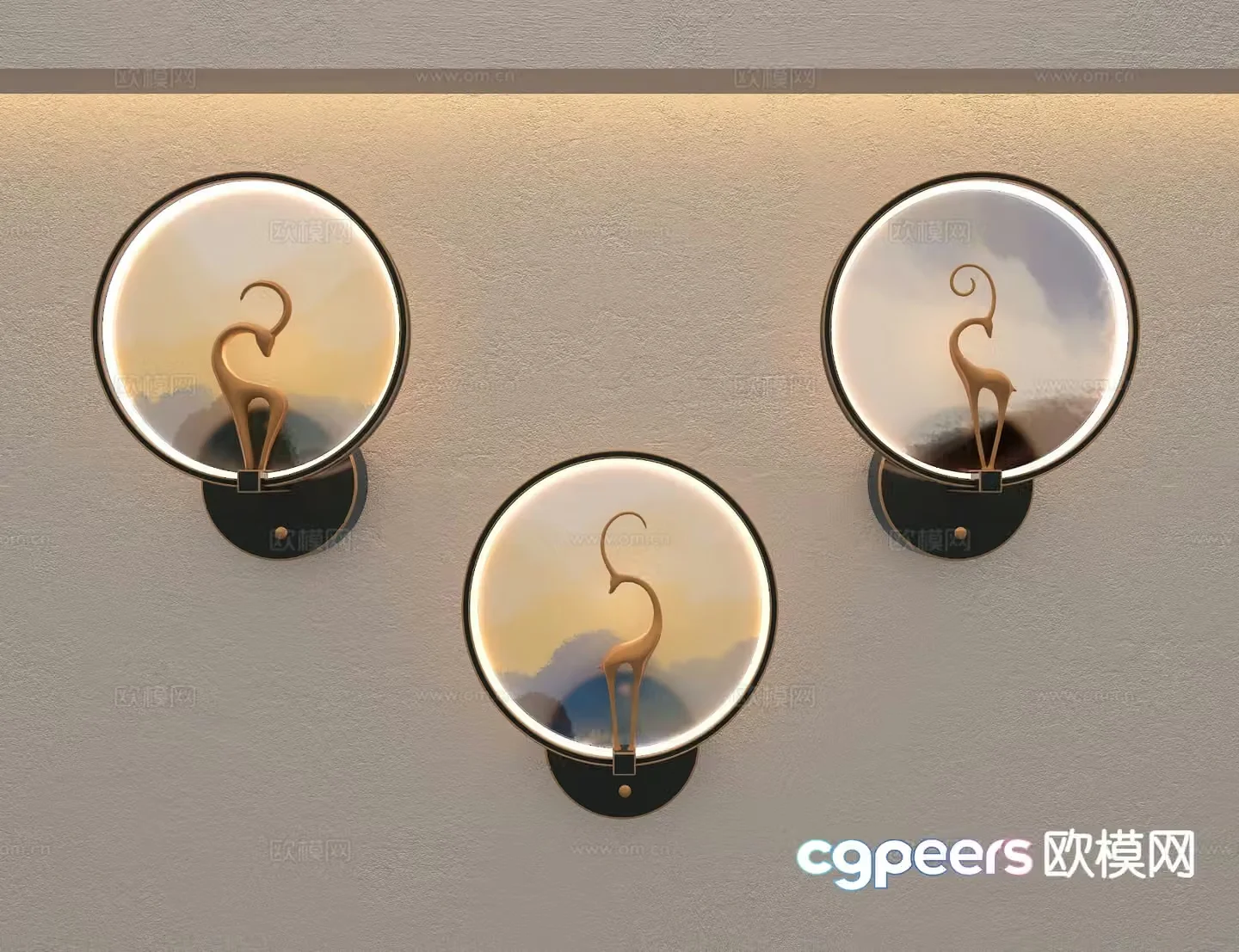 New Chinese style wall lamp round wall lamp 3d model