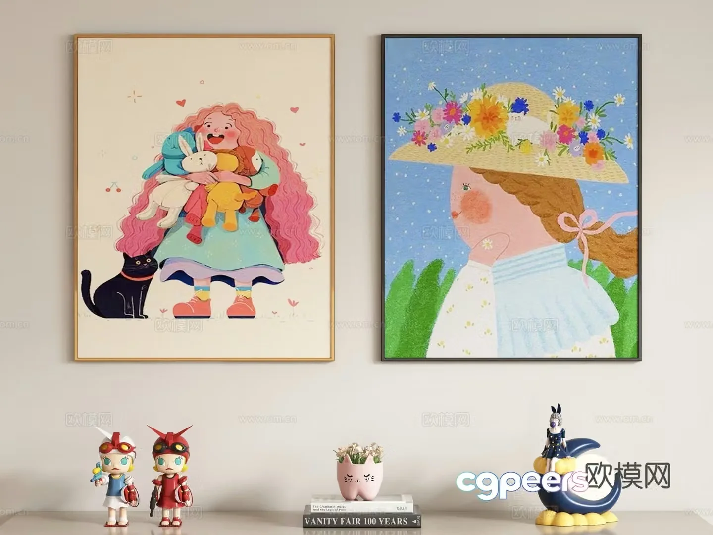 Modern cream style children’s decorative painting hanging painting 3d model