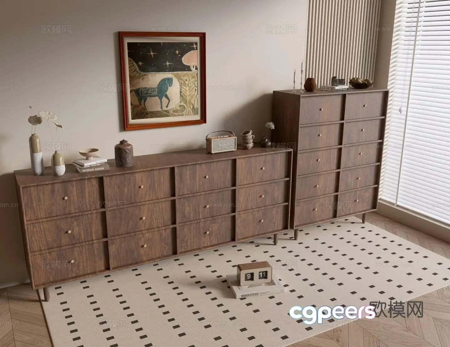 Medieval style wooden cabinet chest 3d model