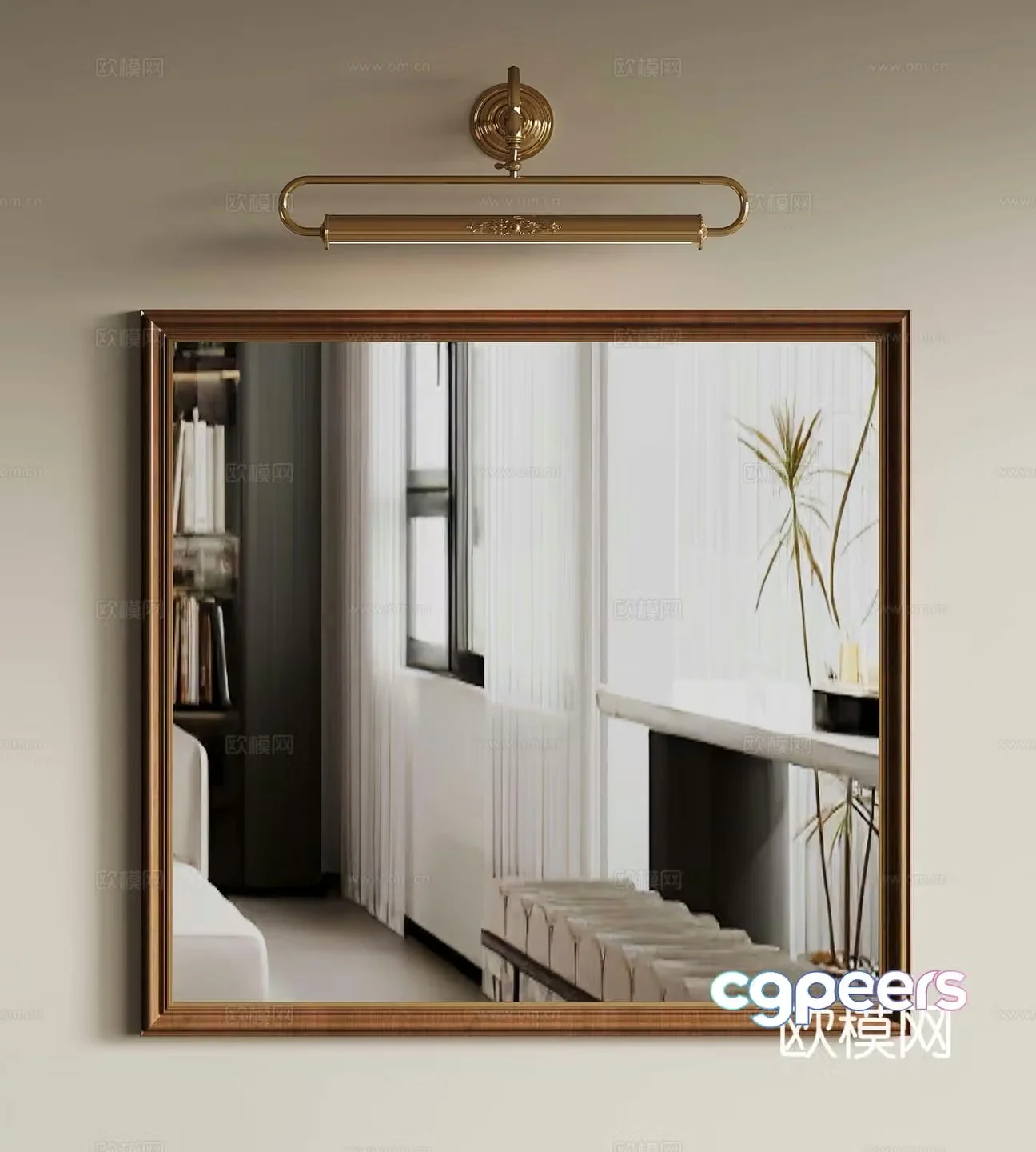 American medieval mirror bathroom mirror front light makeup mirror 3d model
