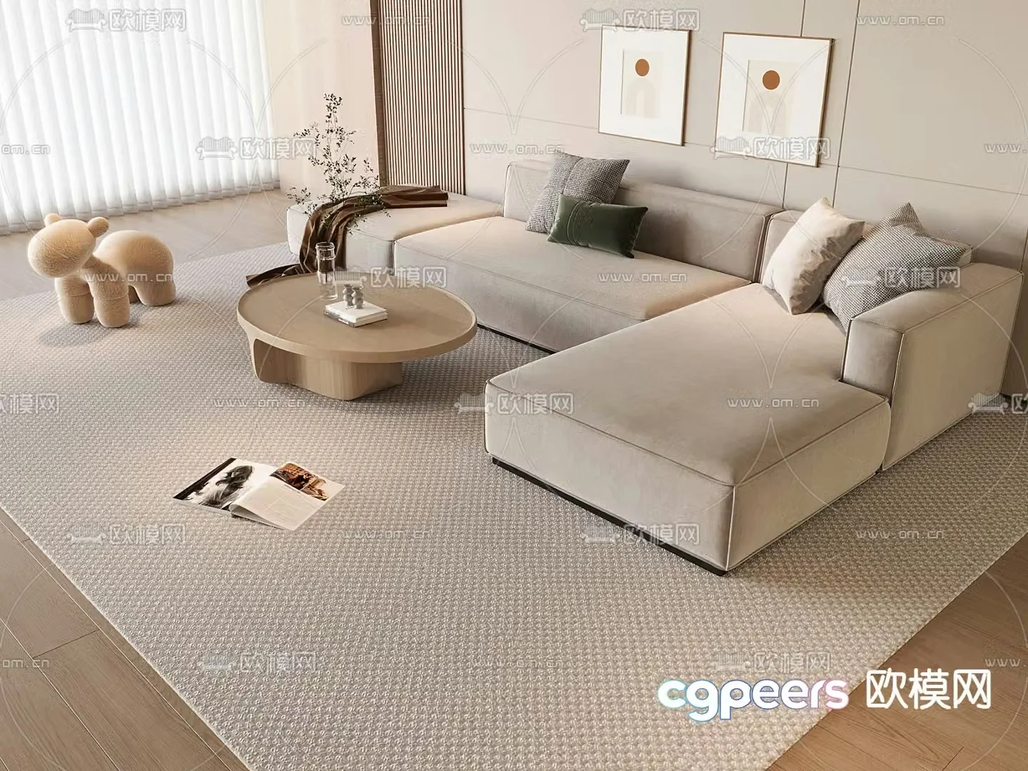 Cream style sofa combination 3d model