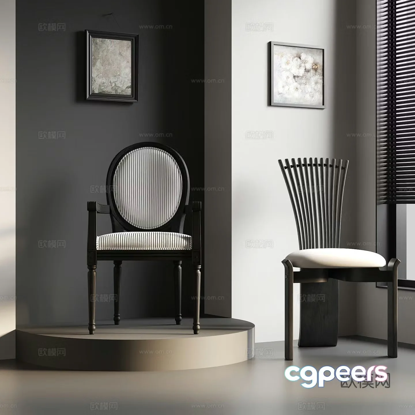 09 French dining chair casual chair decorative painting 3d model