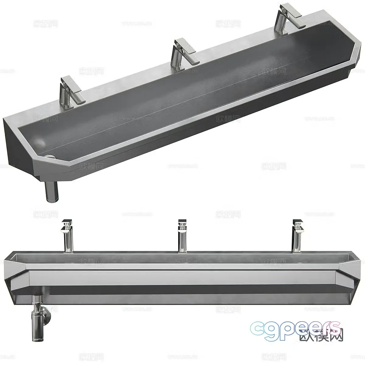 Modern commercial stainless steel sink 3d model