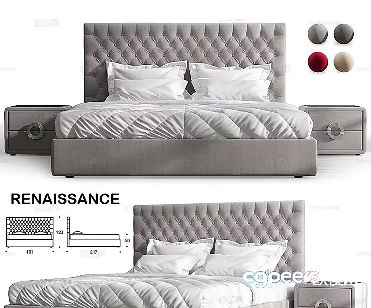 European double bed 3d model