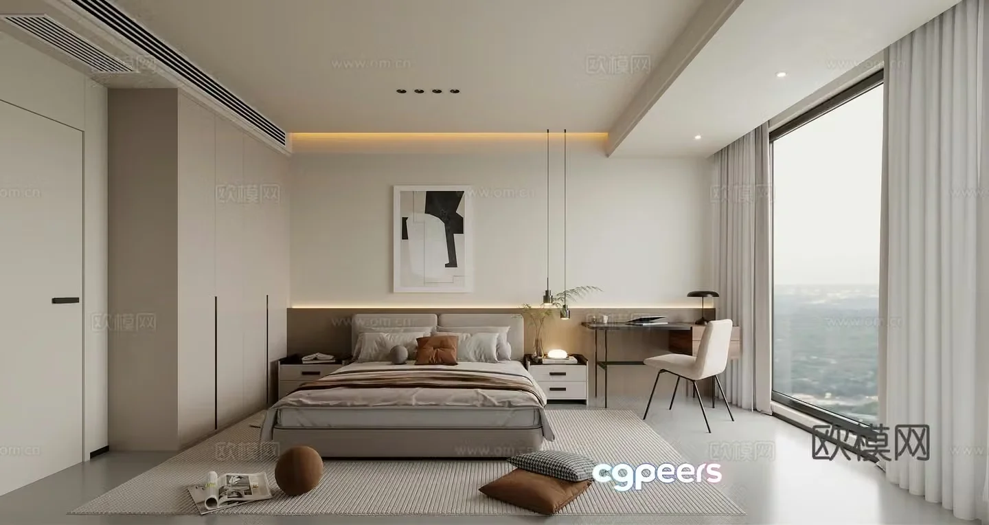 Modern simple bedroom master bedroom parents and elder room 3D model