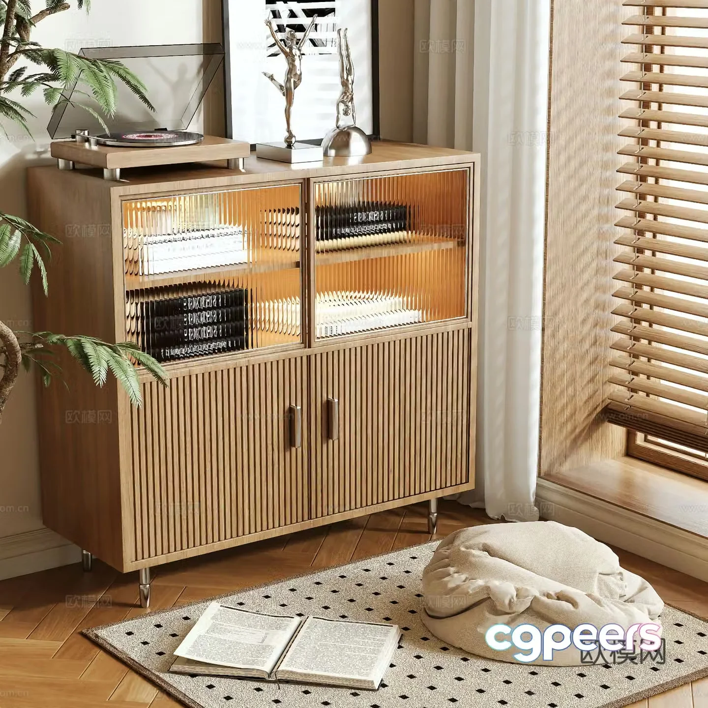Log style side cabinet short bookcase corner cabinet 3D model