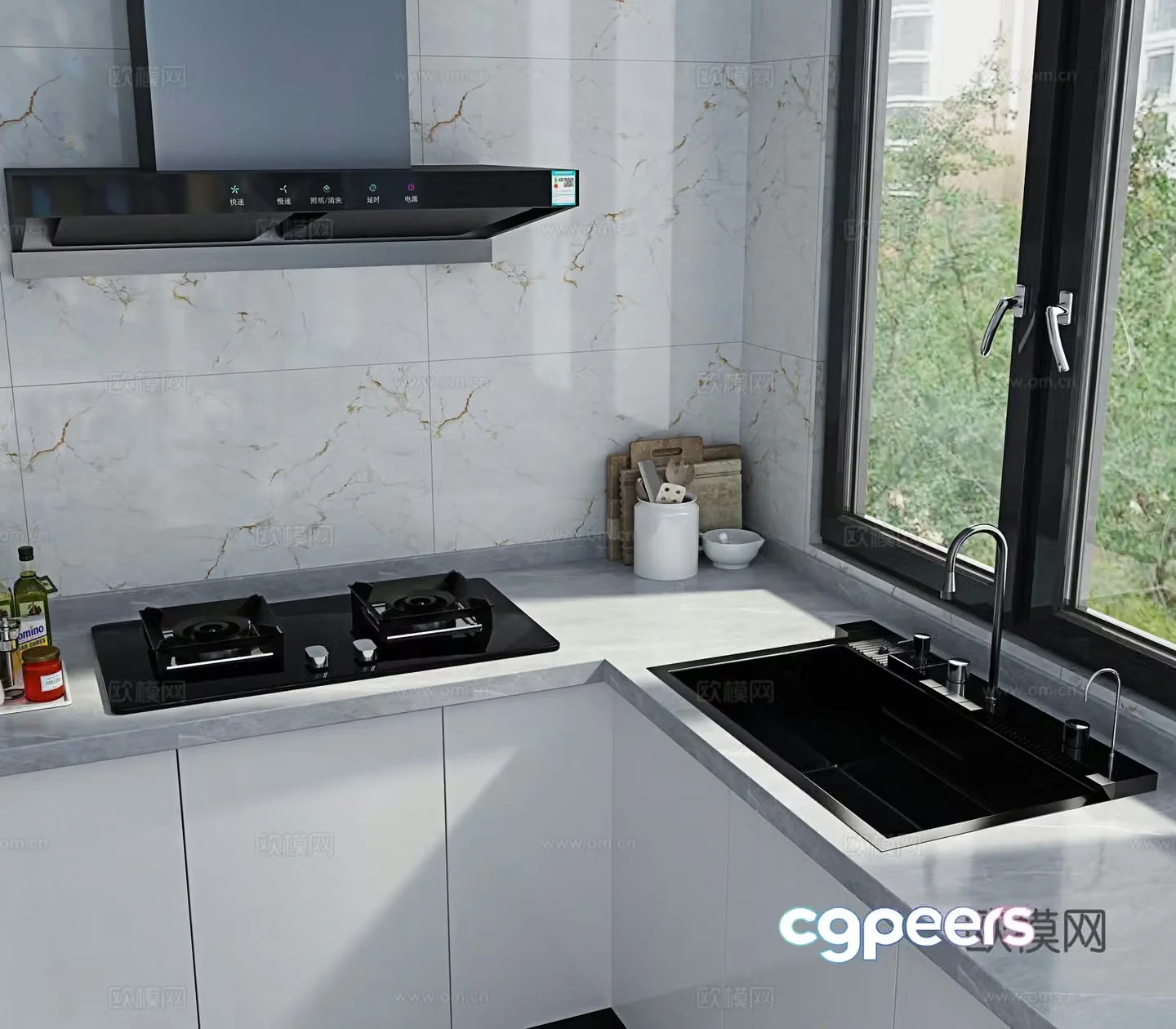 Kitchen utensils hood stove faucet dishwasher 3d model