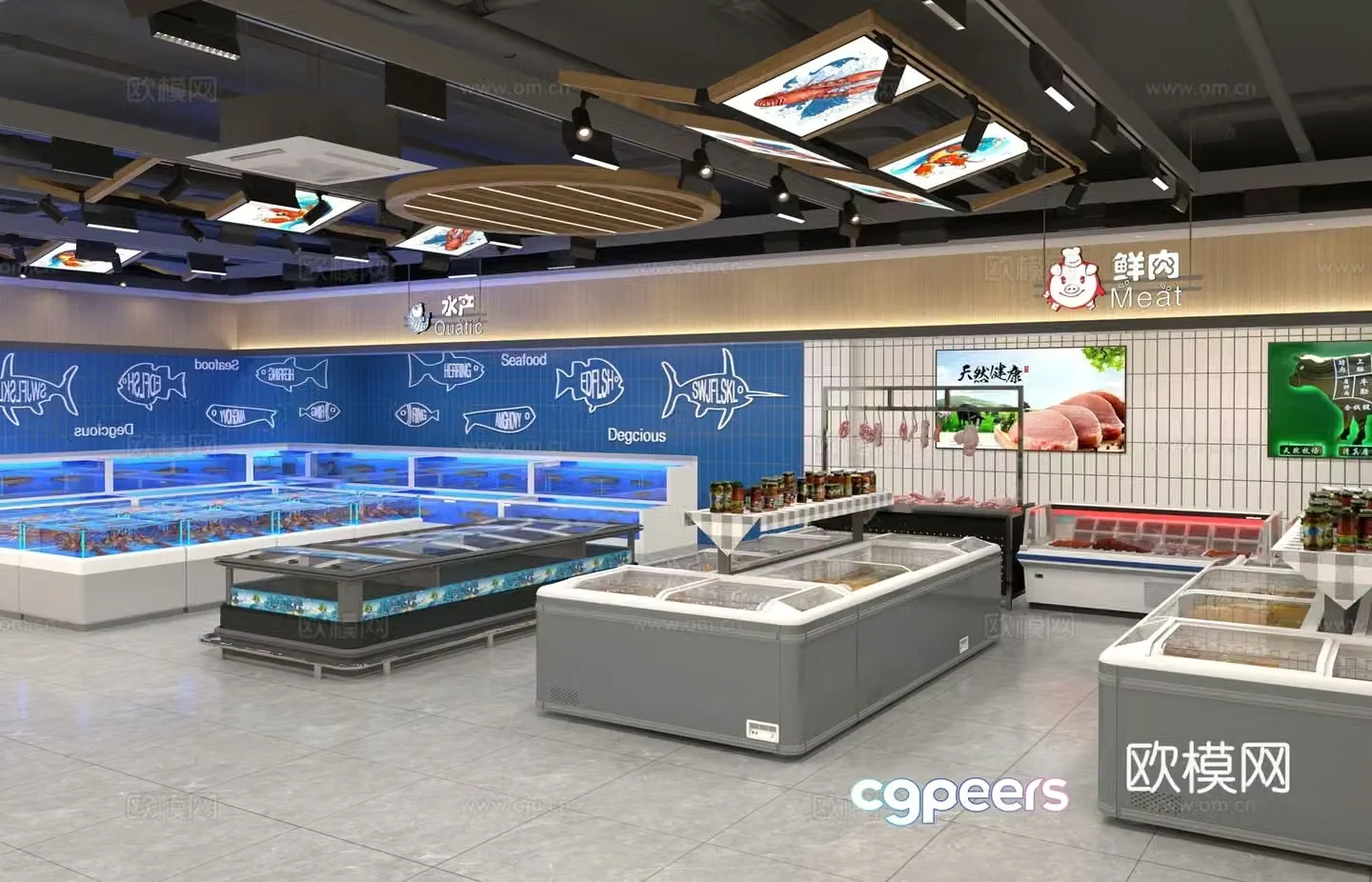 Modern supermarket fresh food area 3D model
